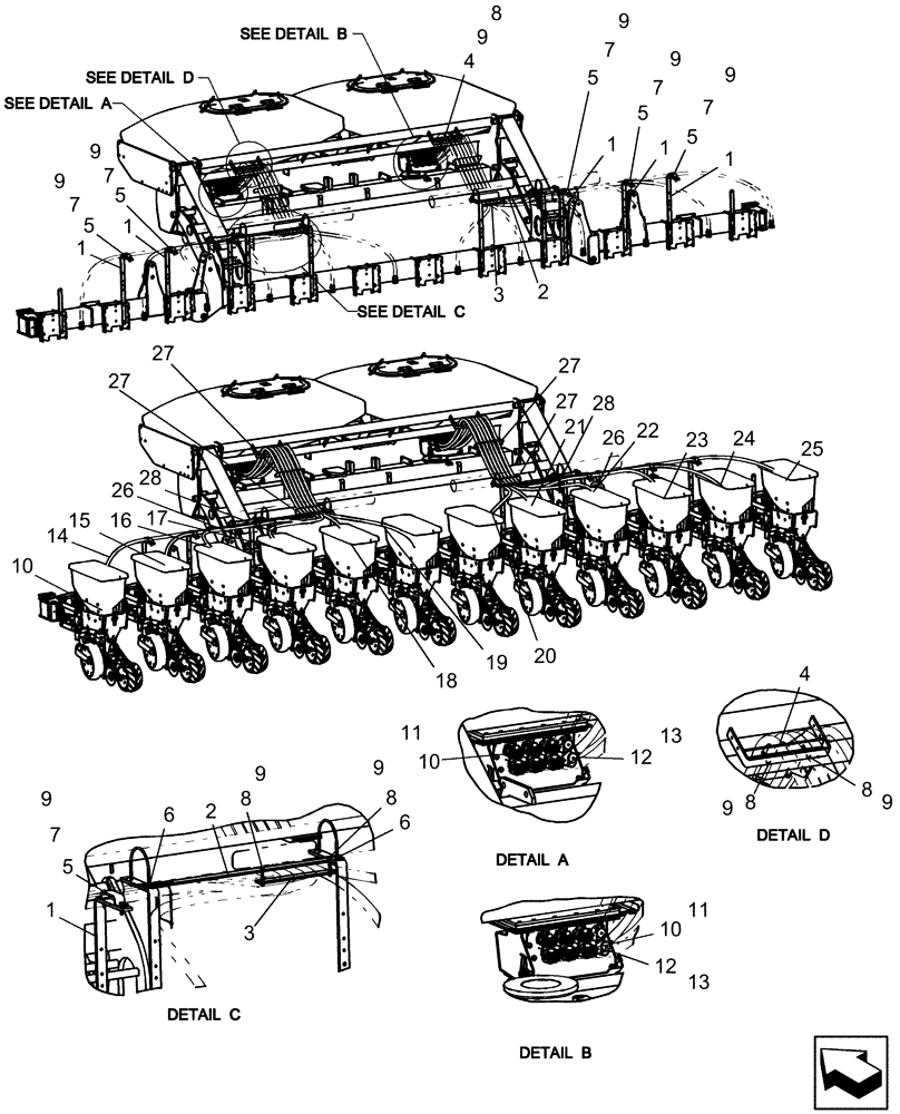 Схема запчастей Case IH 1240 - (80.150.07) - BULK FILL - LAYOUT, AIR HOSES TO ROW UNITS, 12 ROW (80) - CROP STORAGE/UNLOADING