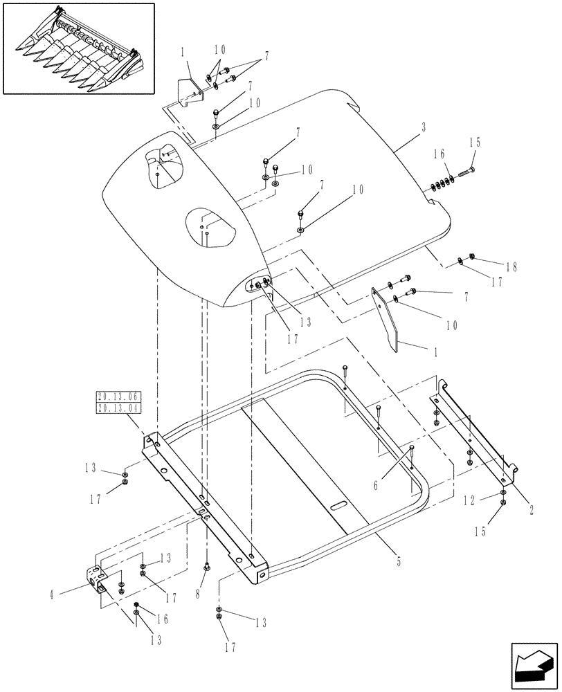 Схема запчастей Case IH 3412-20 - (20.13.05) - INNER DIVIDERS, HOOD, 36" & 38" (58) - ATTACHMENTS/HEADERS