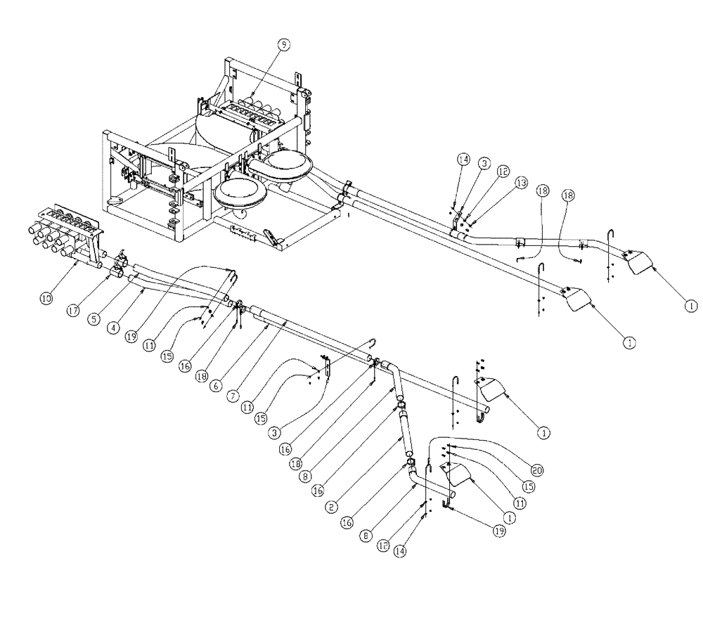 Схема запчастей Case IH 438 - (09-001) - TUBES GROUP, MID, 2.5 Boom Group