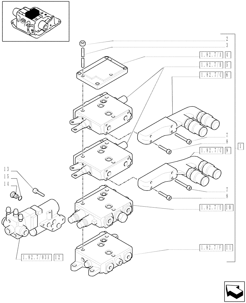 Схема запчастей Case IH MXU135 - (1.82.7/04[02]) - (VAR.255/1) 2 CCLS (EDC) CONTROL VALVES WITH TRAILER BRAKE VALVE AND ASSOCIATED PARTS - C5504 (07) - HYDRAULIC SYSTEM