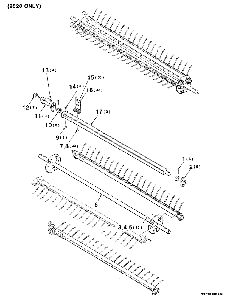 Схема запчастей Case IH 8520 - (3-08) - PICKUP TINE ASSEMBLY, (8520 ONLY) Pickup