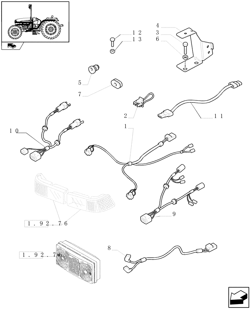 Схема запчастей Case IH FARMALL 85C - (1.75.4[02]) - AUXILIARY CABLES (06) - ELECTRICAL SYSTEMS