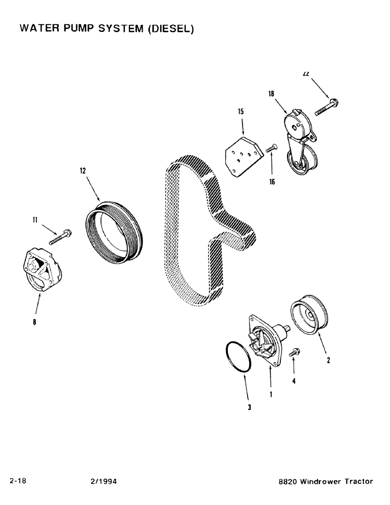 Схема запчастей Case IH 8820 - (2-18) - WATER PUMP SYSTEM, DIESEL (02) - ENGINE