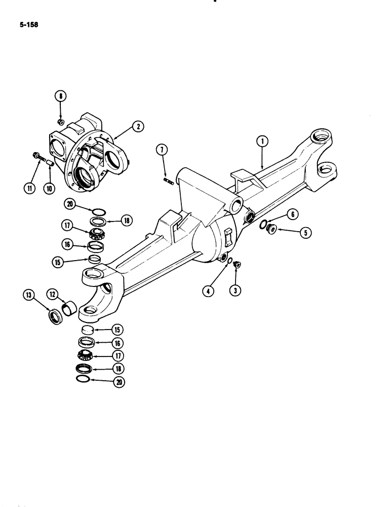 Схема запчастей Case IH 2294 - (5-158) - FRONT AXLE HOUSING AND DIFFERENTIAL CARRIER, MFD TRACTORS, ZF AXLE (05) - STEERING