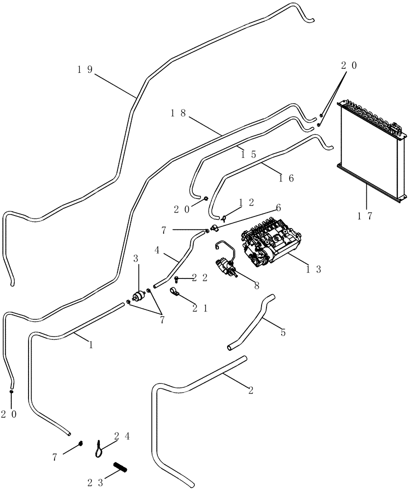 Схема запчастей Case IH MX230 - (03-21) - FUEL LINES WITH INLINE FILTER, MX210 AND MX230 (03) - FUEL SYSTEM