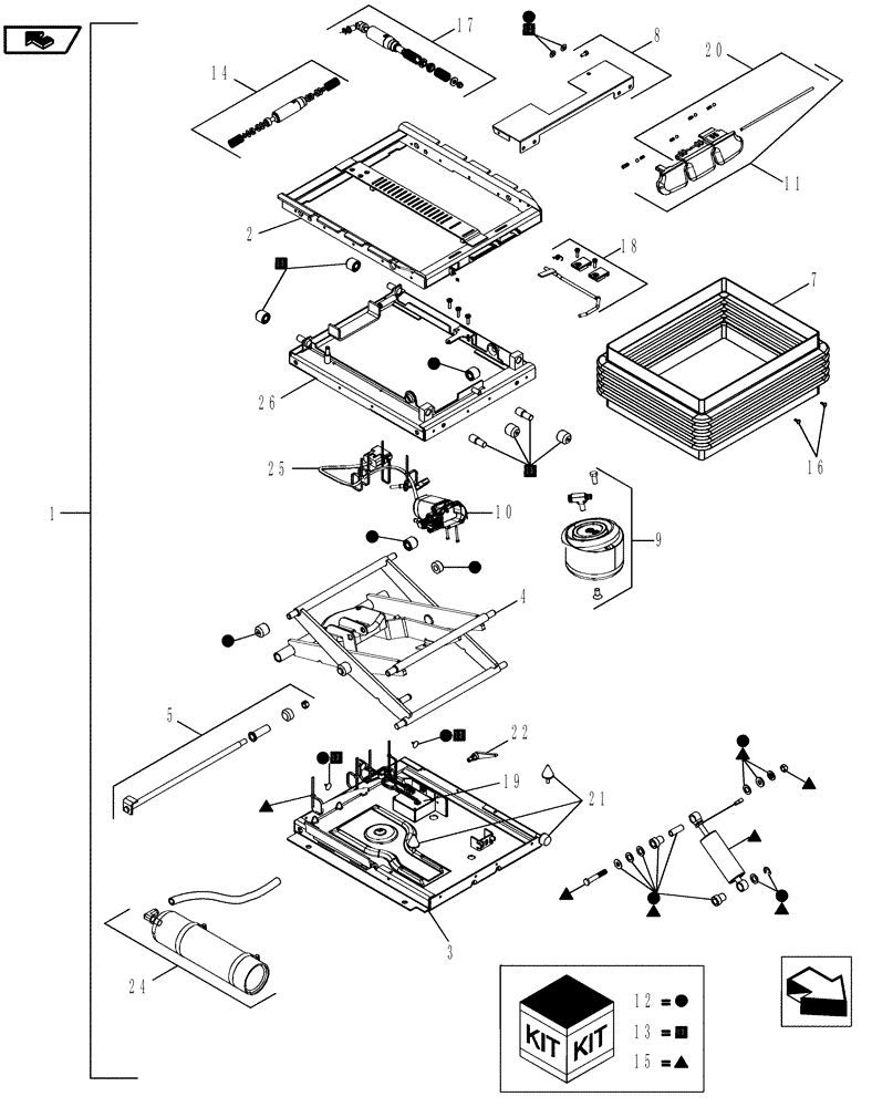 Схема запчастей Case IH MAGNUM 180 - (90.124.03[02]) - SUSPENSION ASSEMBLY WITH POSITIVE RESPONSE, SEAT (90) - PLATFORM, CAB, BODYWORK AND DECALS