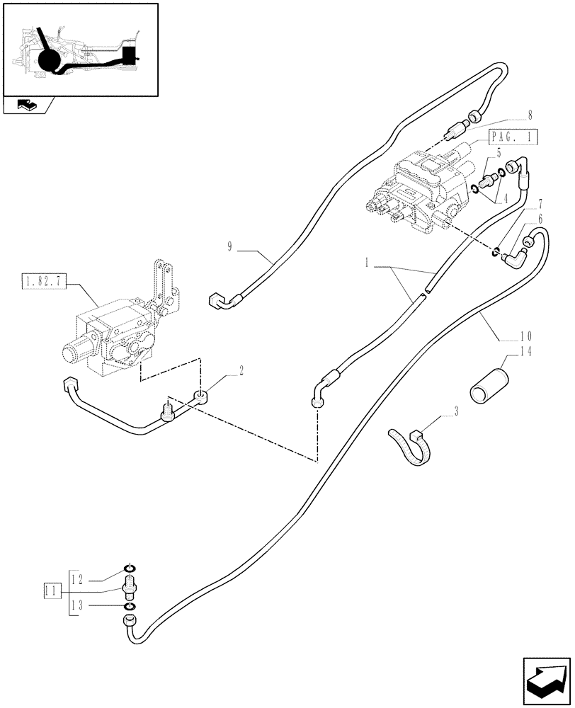 Схема запчастей Case IH FARMALL 95U - (1.82.7/17[02]) - TWO MID-MOUNT VALVES FOR REAR CONTROL VALVES - PIPES (VAR.330186-333186-330377) (07) - HYDRAULIC SYSTEM