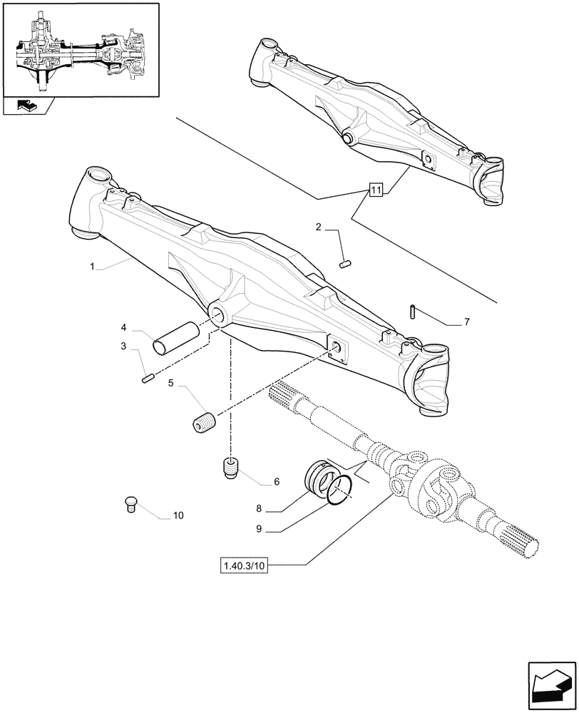 Схема запчастей Case IH FARMALL 95U - (1.40.3/01) - FRONT AXLE W/LIMITED SLIP DIFF - BOX & RELEVANT PARTS (VAR.330323) (04) - FRONT AXLE & STEERING