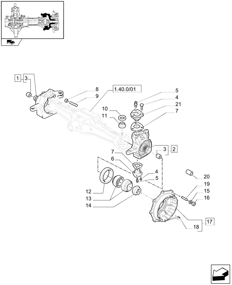 Схема запчастей Case IH PUMA 180 - (1.40.0/02) - FRONT AXLE - STEERING AXLES AND HUBS (04) - FRONT AXLE & STEERING