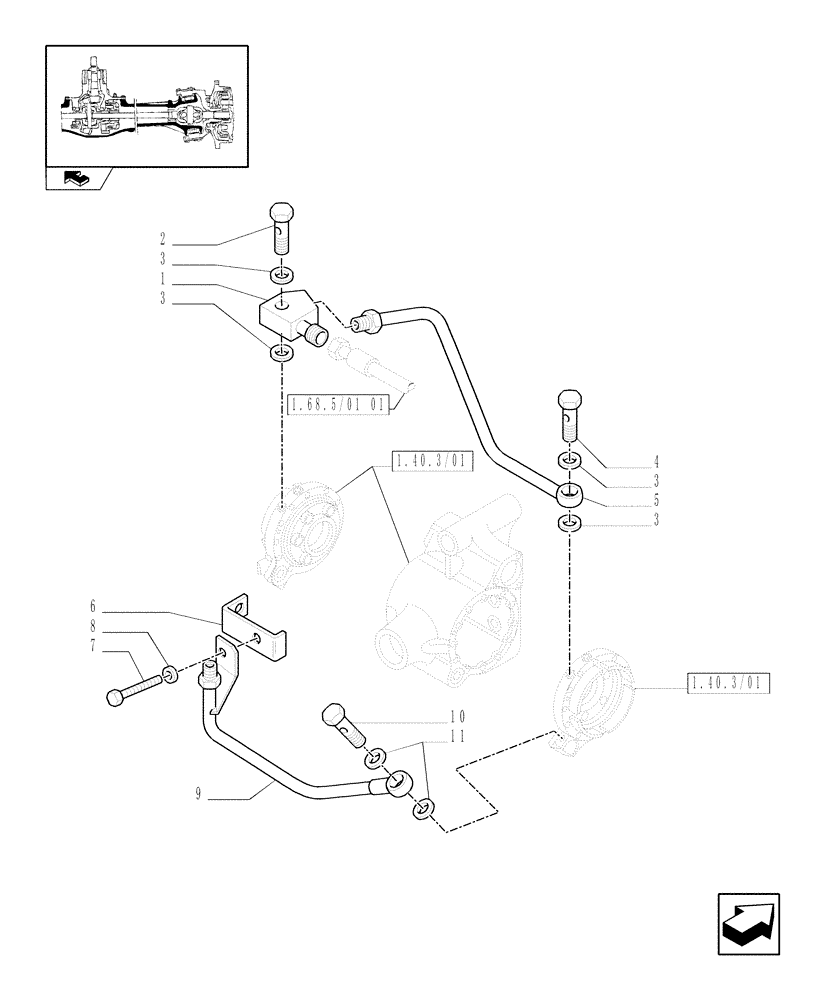 Схема запчастей Case IH FARMALL 95N - (1.40.3/13) - STD FRONT AXLE W/ELECTROHYDR. DIFF. LOCK, W/FRONT BRAKES - PIPES (VAR.336329) (04) - FRONT AXLE & STEERING