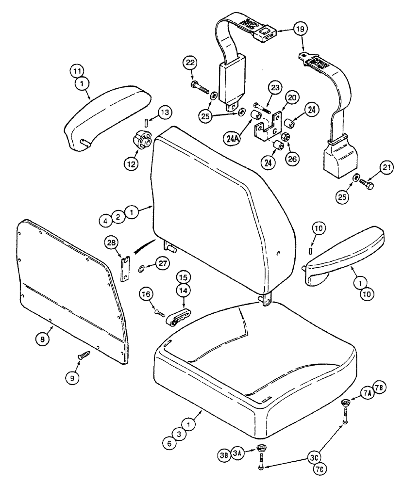 Схема запчастей Case IH 7240 - (9-064) - STANDARD AIR SUSPENSION SEAT, CUSHIONS, ARM RESTS, AND SEAT BELT, TRACTOR PIN JJA0061559 AND AFTER (09) - CHASSIS/ATTACHMENTS