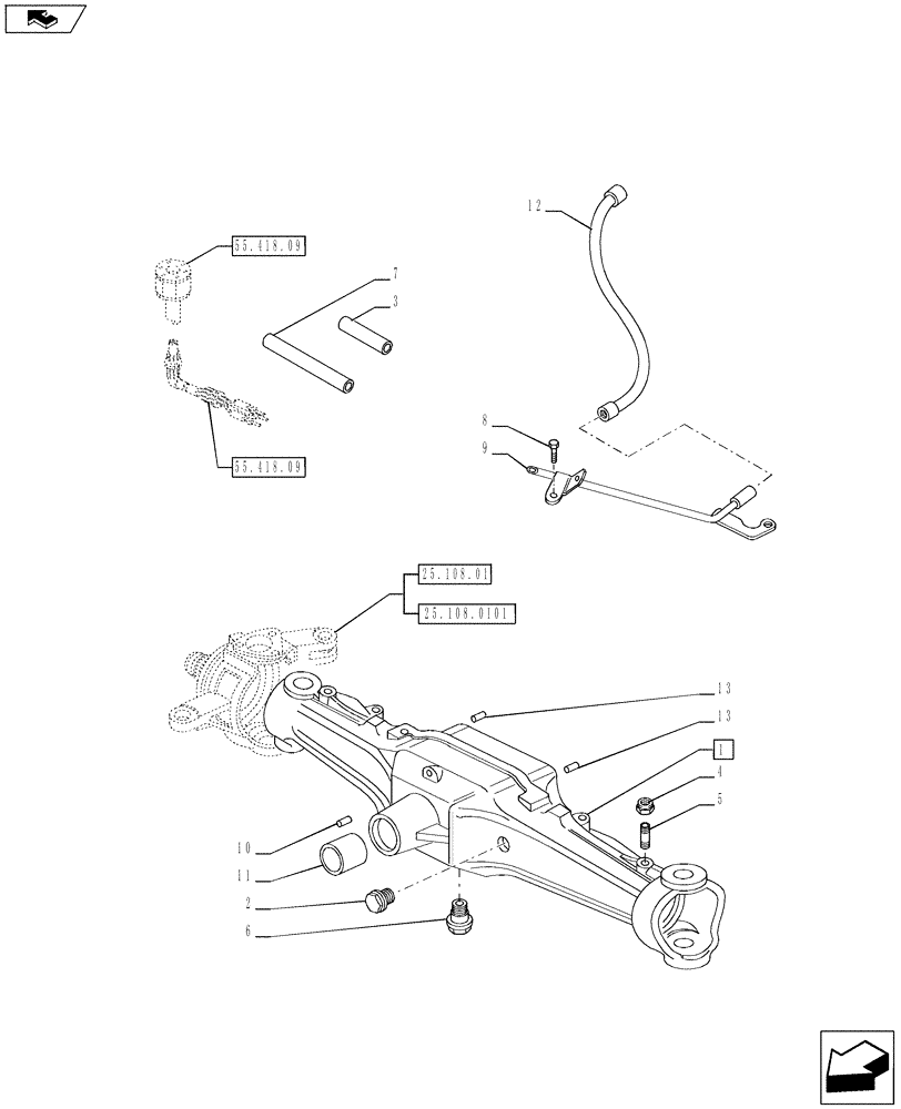 Схема запчастей Case IH PUMA 170 - (25.100.08[01]) - 4WD FRONT AXLE HOUSING (VAR.728195) (25) - FRONT AXLE SYSTEM