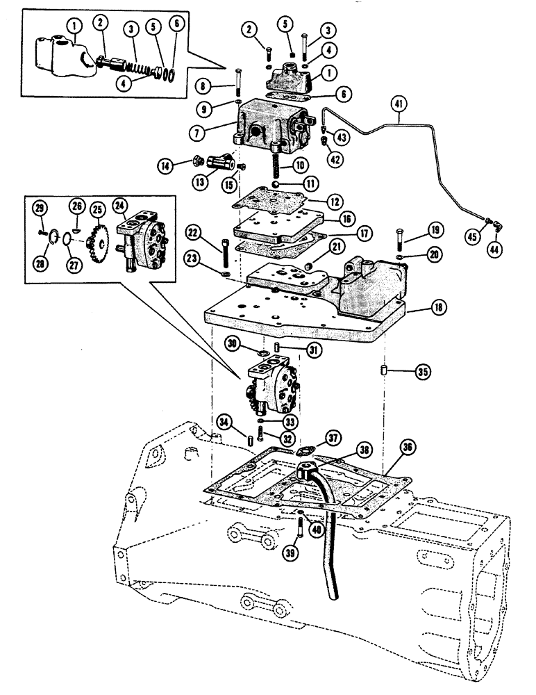 Схема запчастей Case IH 630 - (063) - ADAPTER HOUSING CONTROL VALVE AND PUMP, TORQUE CONVERTER DRIVE, A49037 REGULATOR VALVE (06) - POWER TRAIN