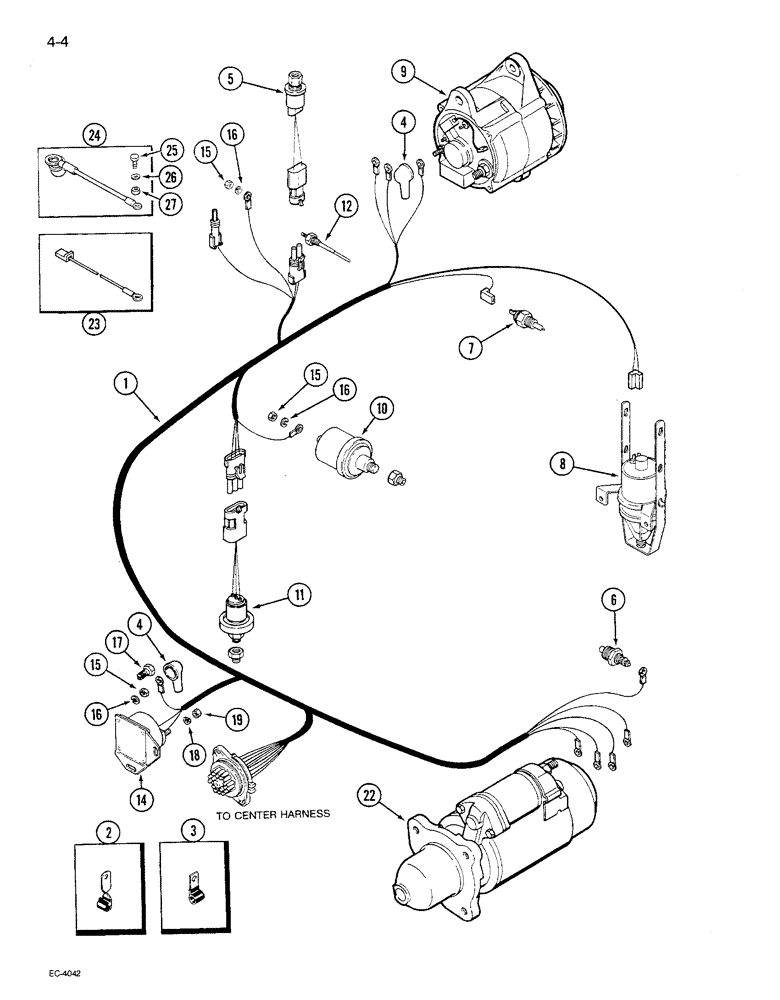 Схема запчастей Case IH 1680 - (4-004) - ENGINE HARNESS, P.I.N. JJC0047058 THROUGH JJC0117059 (06) - ELECTRICAL