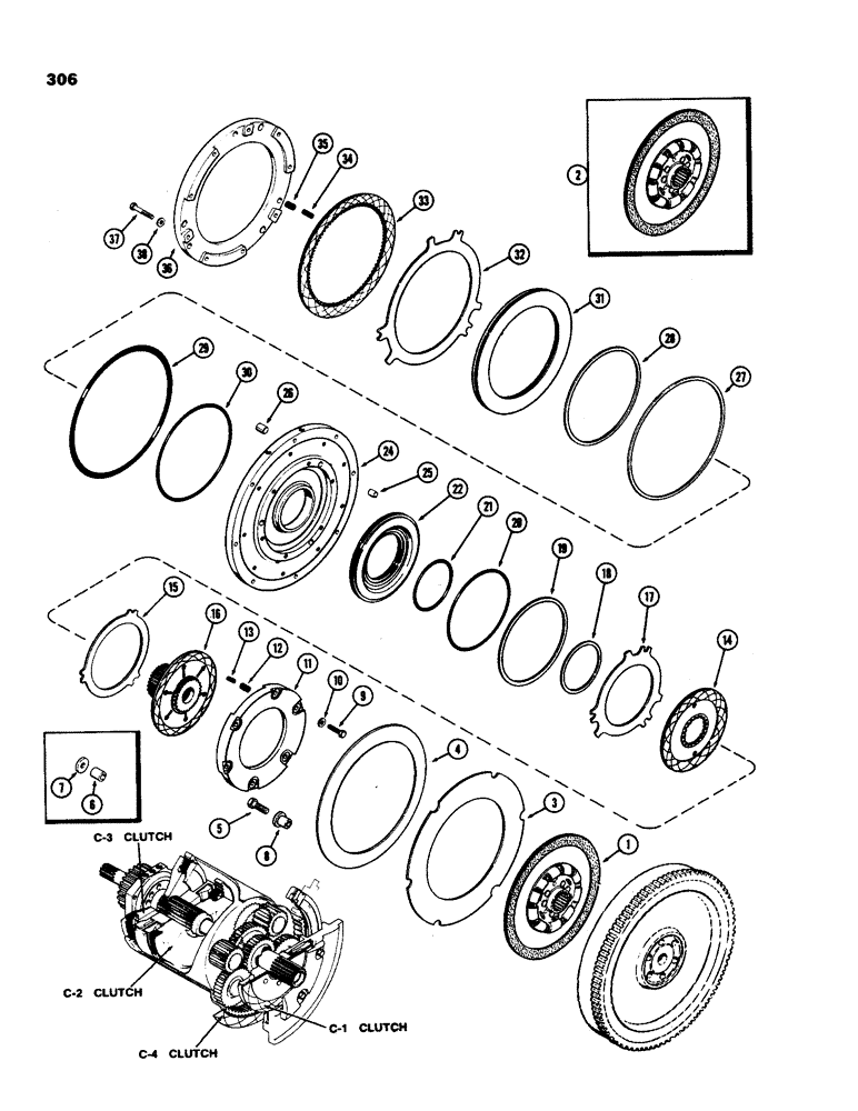 Схема запчастей Case IH 970 - (306) - C-1 AND C-4, POWER SHIFT, FIRST USED TRANSMISSION SERIAL NUMBER 10063614 (06) - POWER TRAIN