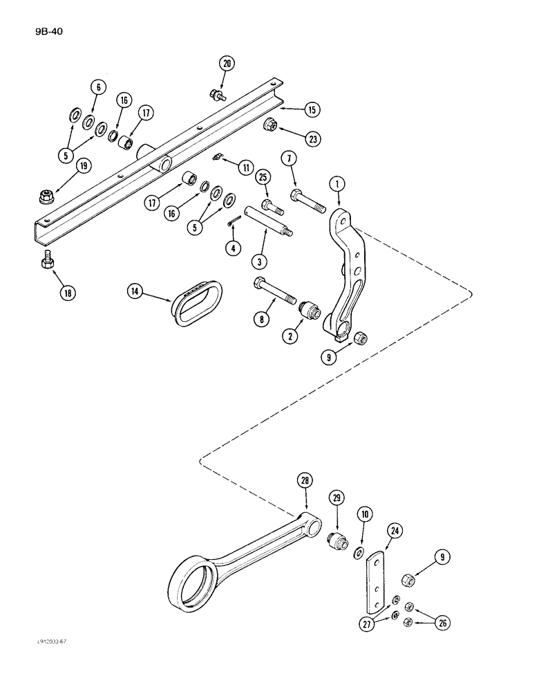 Схема запчастей Case IH 1640 - (9B-40) - CHAFFER DRIVE HANGER LEVER AND SUPPORT (14) - ROTOR, CONCANVES & SIEVE