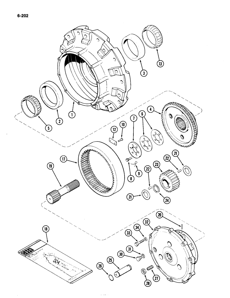 Схема запчастей Case IH 4490 - (6-202) - REAR AXLE AND DIFFERENTIAL ASSEMBLY, WHEEL HUB AND AXLE PLANETARY (06) - POWER TRAIN