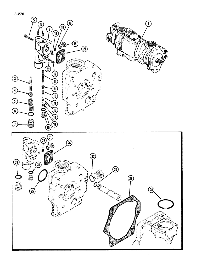 Схема запчастей Case IH 4490 - (8-270) - TRIPLE HYDRAULIC PUMP ASSEMBLY, COMPENSATOR ASSEMBLY (08) - HYDRAULICS