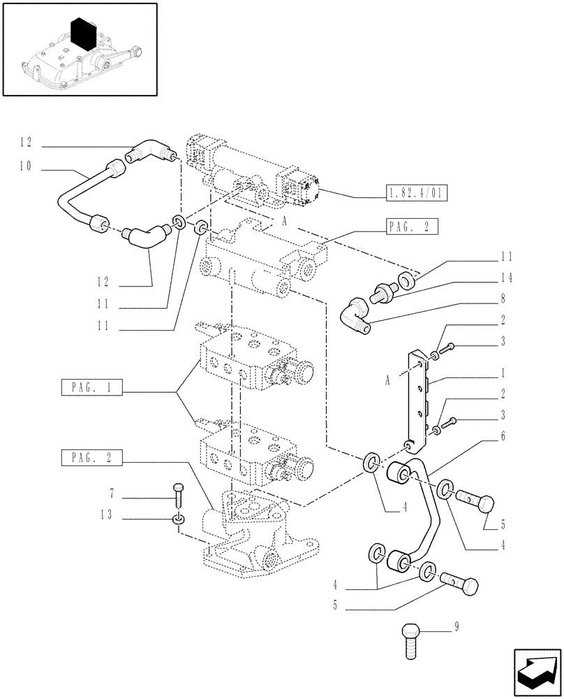 Схема запчастей Case IH JX1095N - (1.82.7/01[03]) - (VAR.821-832) ELECTRONIC LIFT (OPEN CENTER) - EXTRA EXTERNAL CONTROL VALVE AND PIPES, QUICKCOUPLINGS - C5484 (07) - HYDRAULIC SYSTEM