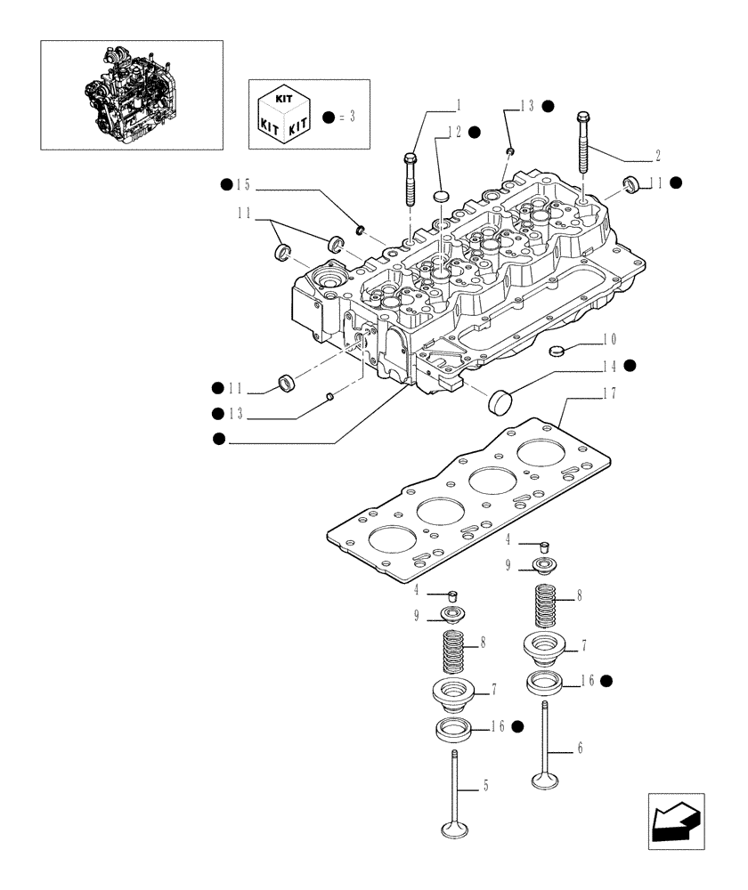 Схема запчастей Case IH MAXXUM 130 - (0.06.0/01) - CYLINDER HEAD (STD + VAR.330003-332115-332116) (01) - ENGINE