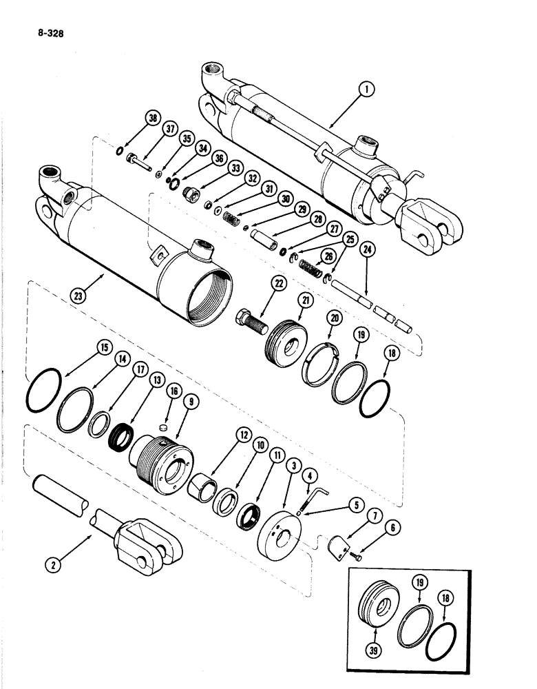 Схема запчастей Case IH 4894 - (8-328) - REMOTE HYDRAULIC CYLINDER ASSEMBLY, 4 INCH (102 MM) BORE X 8 INCH (203MM) STROKE (08) - HYDRAULICS