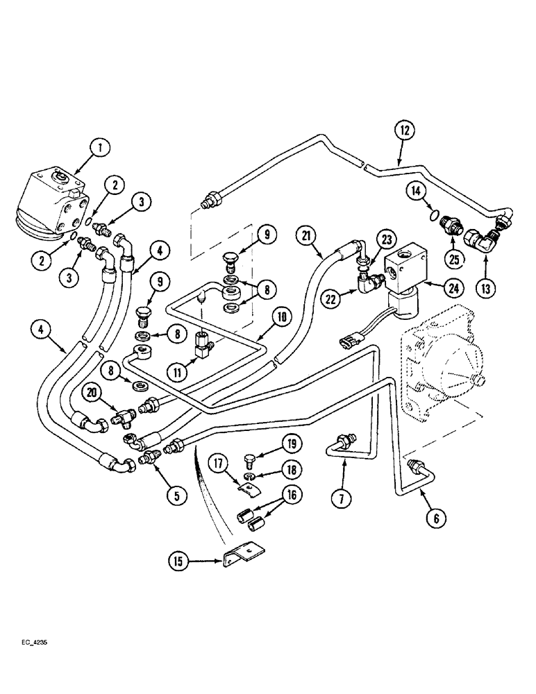 Схема запчастей Case IH 3220 - (5-020) - POWER STEERING TUBES, REAR, MFD TRACTORS WITH CAB, WITH OR WITHOUT 2 SPEED POWER SHIFT (05) - STEERING