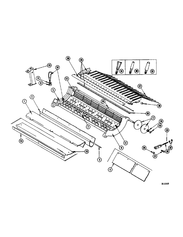 Схема запчастей Case IH 960 - (082) - CONCAVES, TINES AND REMOVABLE FEED PLATE - SPIKE TOOTH (66) - THRESHING