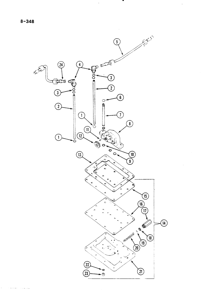 Схема запчастей Case IH 485 - (8-348) - HYDRAULIC PUMP AND CONNECTIONS, TRACTORS WITH FORWARD AND REVERSE, PRIOR TO P.I.N. 18001 (08) - HYDRAULICS