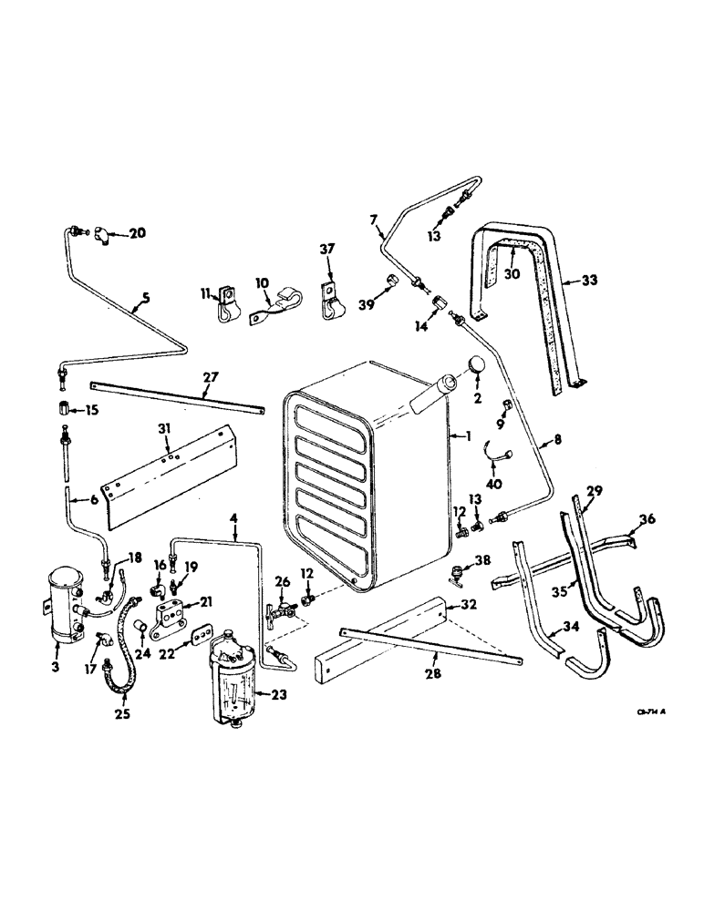 Схема запчастей Case IH 915 - (E-18) - FUEL SYSTEM, FUEL TANK, PUMP, SUPPORTS,TUBES AND WATER TRAP,DT-407 DIESEL ENGINE, S/N 2349 AND BELOW (02) - FUEL SYSTEM