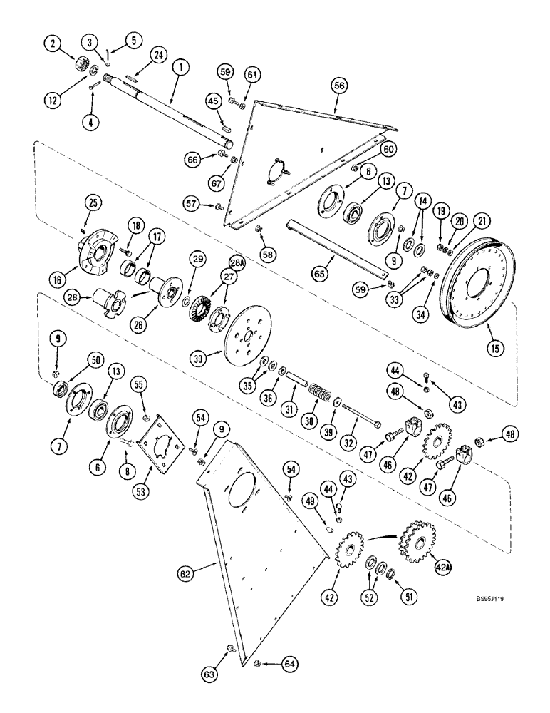 Схема запчастей Case IH 2188 - (9D-28) - ELEVATOR DRIVE JACKSHAFT (16) - GRAIN ELEVATORS & AUGERS