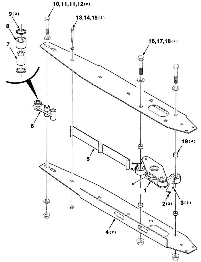 Схема запчастей Case IH 325 - (2-20) - SWAYBAR ASSEMBLY (RIGHT) (58) - ATTACHMENTS/HEADERS