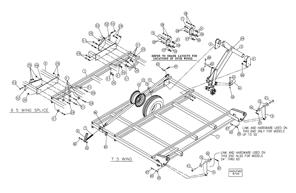 Схема запчастей Case IH TIGER-MATE - (39.100.11) - 54-1/2 TO 60-1/2 DOUBLE FOLD OUTER WING (39) - FRAMES AND BALLASTING