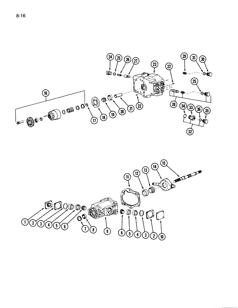 Схема запчастей Case IH 4000 - (8-16) - TANDEM PUMP, REAR SECTION (08) - HYDRAULICS