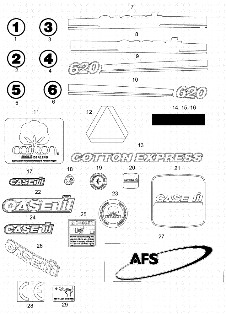 Схема запчастей Case IH 620 - (09F-13) - DECALS - EXTERIOR (12) - CHASSIS