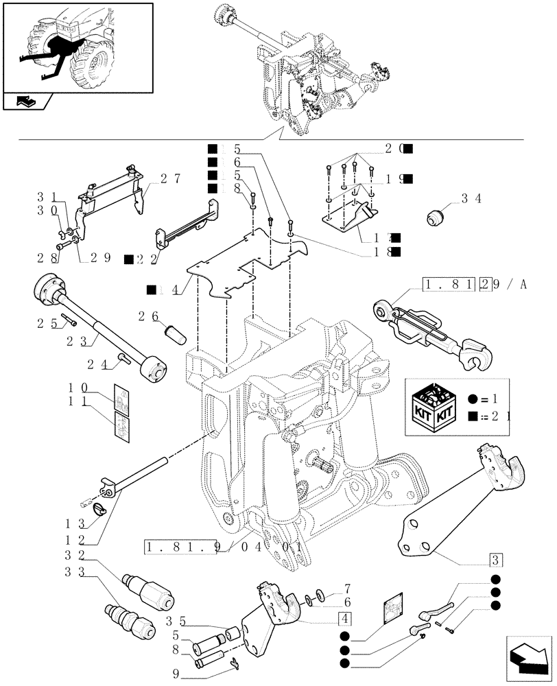 Схема запчастей Case IH PUMA 165 - (1.81.9/04[05]) - (VAR.091) FRONT HPL WITH PTO, WITH AUX. COUPLERS - LINK AND ARMS - C6726 (07) - HYDRAULIC SYSTEM