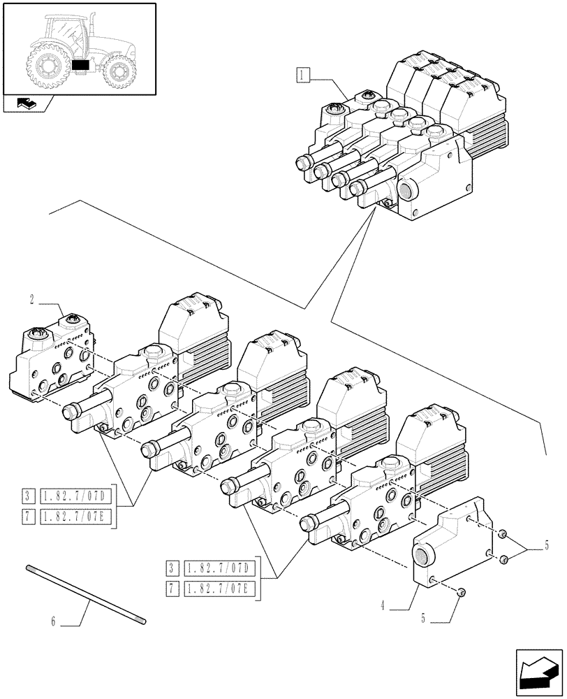 Схема запчастей Case IH PUMA 180 - (1.82.7/07C) - ELECTRONIC MID MOUNTED VALVES 4 SLICE - BREAKDOWN (07) - HYDRAULIC SYSTEM