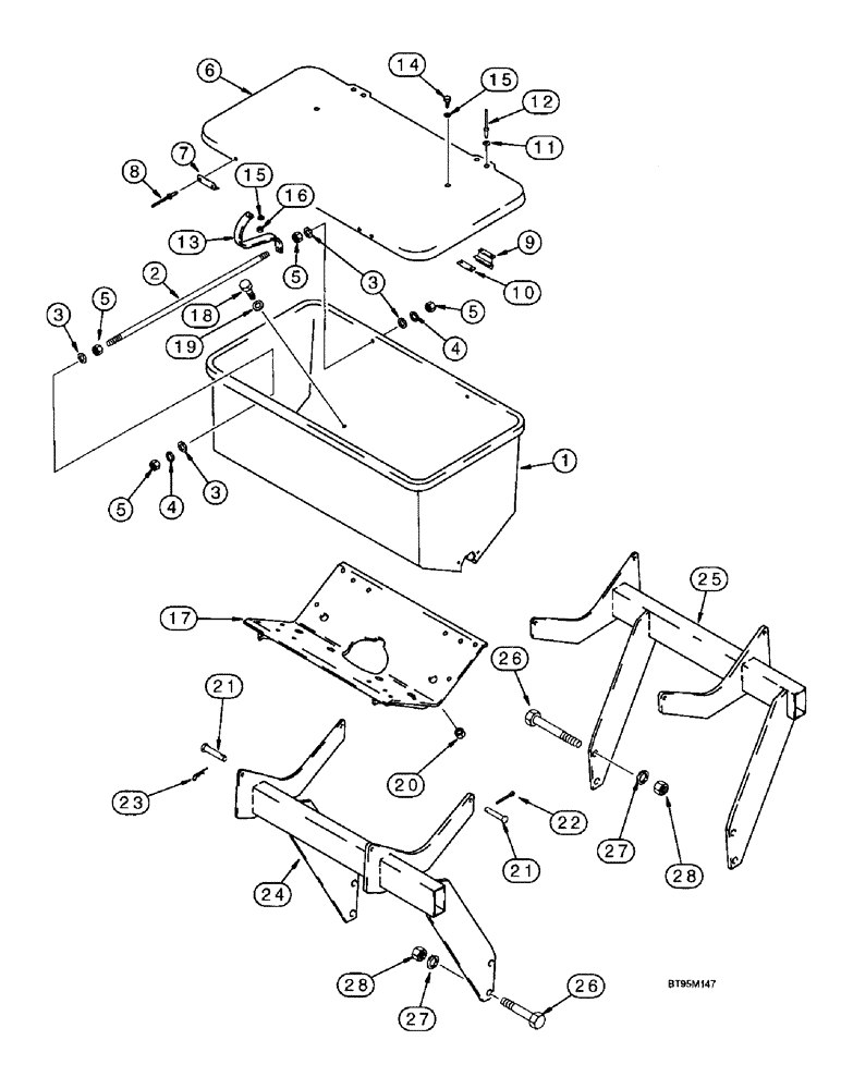 Схема запчастей Case IH 955 - (9F-068) - DRY FERTILIZER HOPPER AND MOUNTING, CENTER FRAME, 12 ROW (09) - CHASSIS/ATTACHMENTS