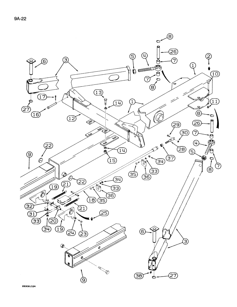 Схема запчастей Case IH 950 - (9A-22) - TELESCOPING TONGUE, 12 AND 16 ROW NARROW, FRONT FOLD (09) - CHASSIS/ATTACHMENTS