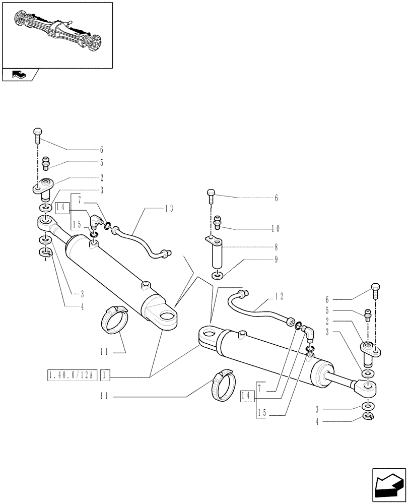 Схема запчастей Case IH PUMA 125 - (1.40. 0/12) - (CL.3) FRONT AXLE WITH DOG CLUTCH LESS STEERING SENSOR - CYLINDERS (04) - FRONT AXLE & STEERING