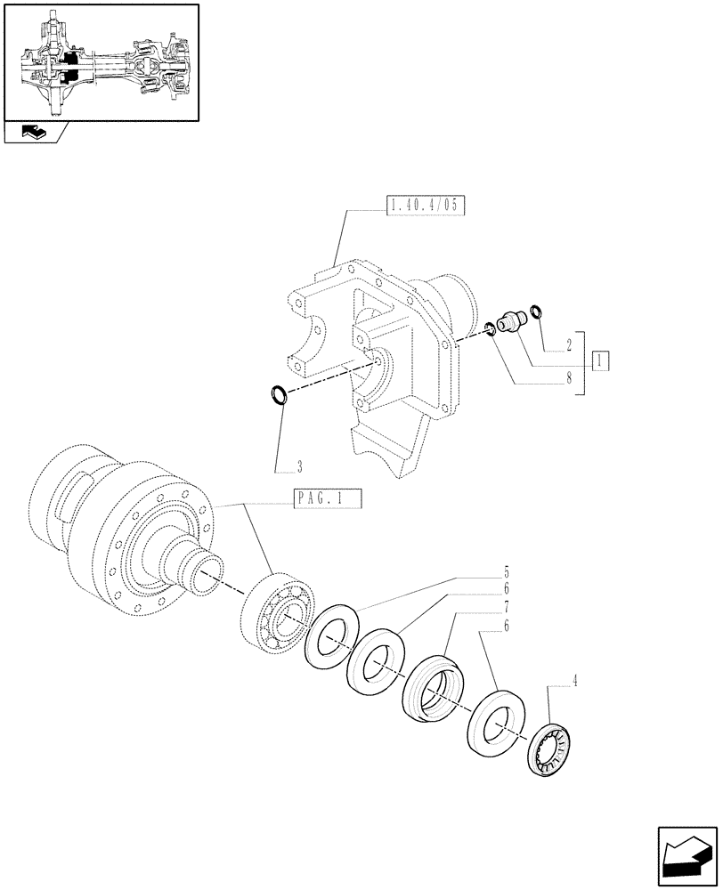 Схема запчастей Case IH PUMA 155 - (1.40. 4/07[02]) - (CL.4) SUSPENDED FRONT AXLE W/MULTI-PLATE DIFF. LOCK AND ST. SENSOR - DIFFERENTIAL (VAR.330429) (04) - FRONT AXLE & STEERING