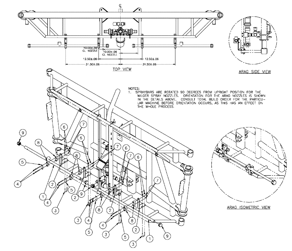 Схема запчастей Case IH SPX4410 - (09-050) - NOZZLE SPACING GROUP, 6 SECTION CENTER, 20" OFF Liquid Plumbing