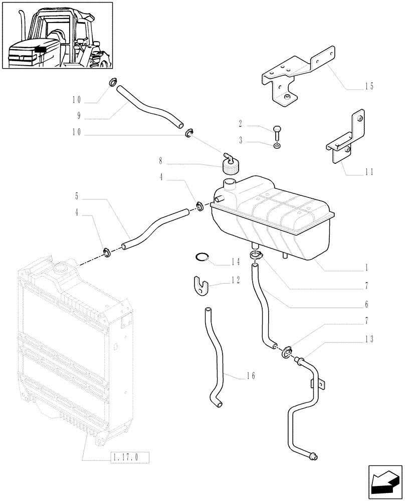 Схема запчастей Case IH MXU110 - (1.17.2) - COOLING - EXPANSION TANK (02) - ENGINE EQUIPMENT