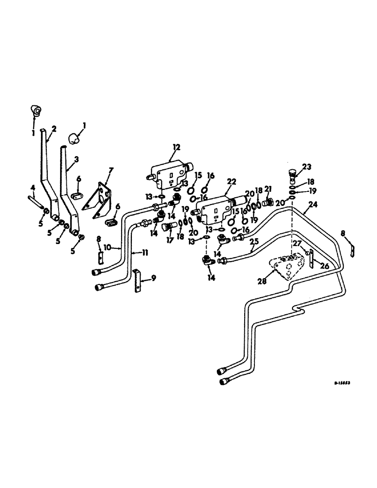 Схема запчастей Case IH 2656 - (F-61) - HYDRAULICS, EXTERNAL LOADER VALVES AND TUBES, 2656 TRACTORS WITH SERIAL NO. 12096 AND BELOW (07) - HYDRAULIC SYSTEM