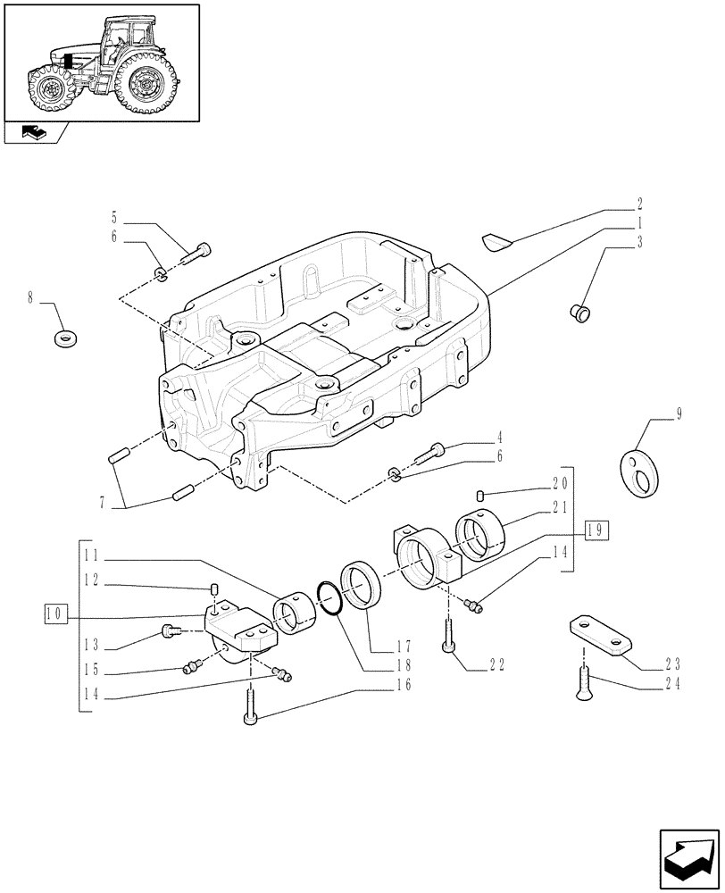 Схема запчастей Case IH FARMALL 105U - (1.21.1) - AXLE FASTENING FRONT SUPPORT (03) - TRANSMISSION