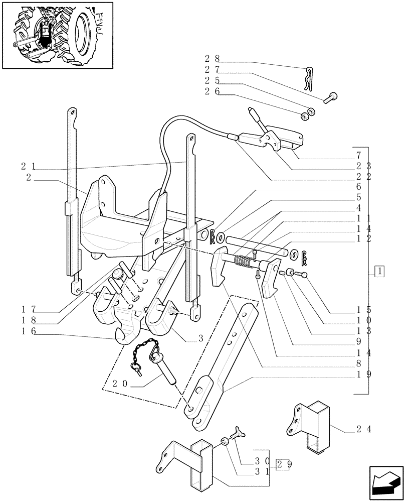 Схема запчастей Case IH FARMALL 95 - (1.89.6/03) - TOW HOOK AND BAR (PICK-UP) - DRAWBAR AND SUPPORT (VAR.335929) (09) - IMPLEMENT LIFT