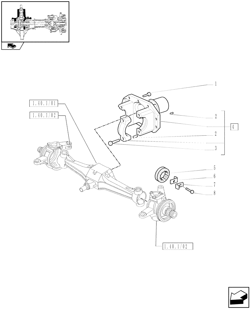 Схема запчастей Case IH FARMALL 80 - (1.40.1/05) - 4WD FRONT AXLE - SUPPORT (04) - FRONT AXLE & STEERING