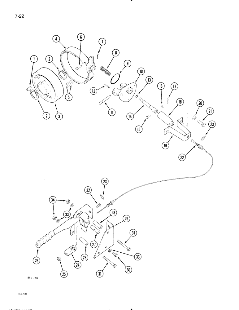 Схема запчастей Case IH 695 - (7-22) - PARK BRAKE LINKAGE, TWO WHEEL DRIVE TRACTOR WITHOUT CAB (07) - BRAKES