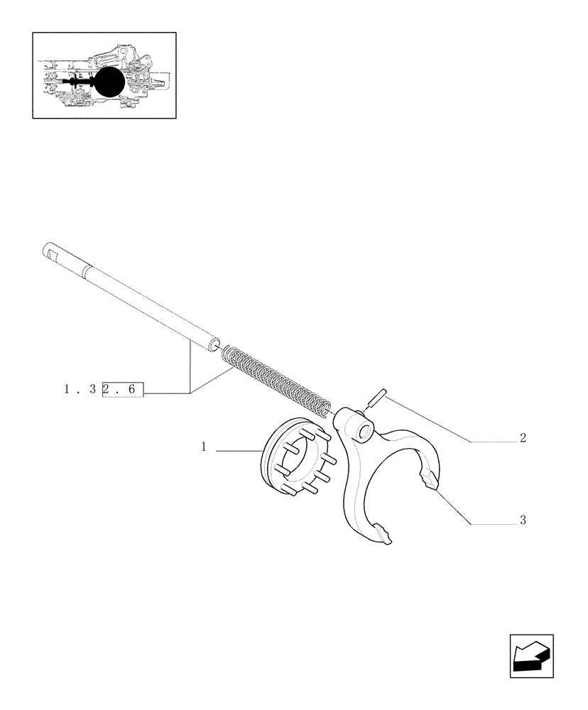 Схема запчастей Case IH JX80U - (1.32.6/06) - (VAR.415) FRONT AXLE CL. 2/BRAKE, FRONT MUDGARD HYDR. DIFF. LOCK. HYDR. TRANSM. - ROD AND FORK (03) - TRANSMISSION