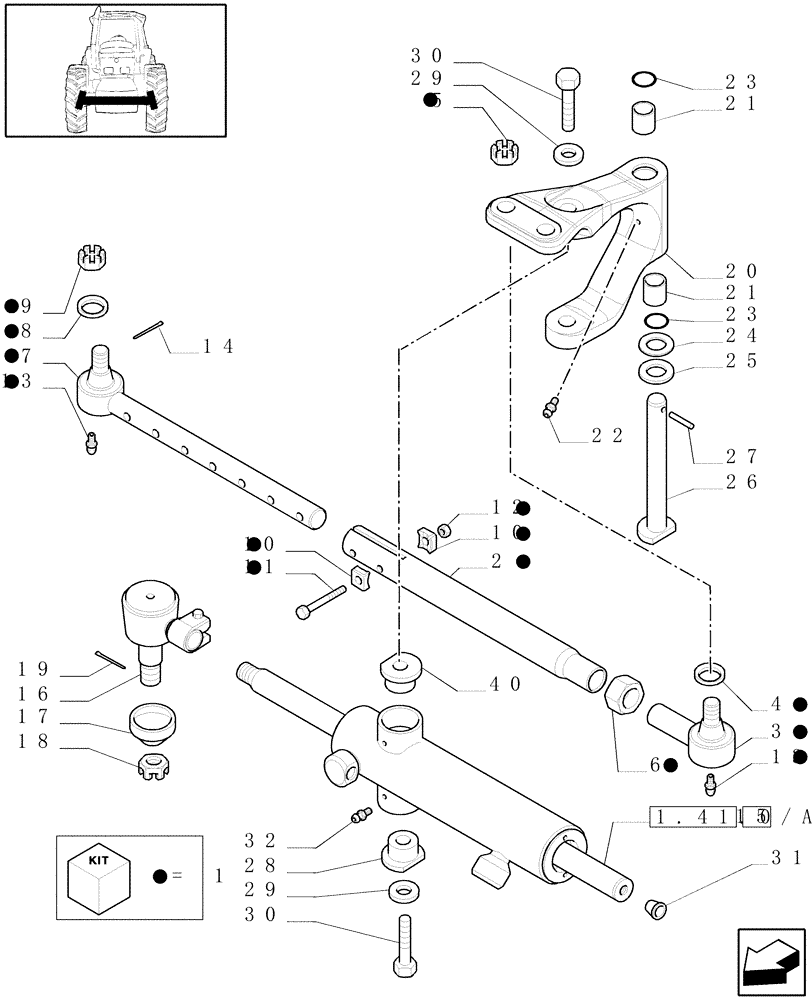 Схема запчастей Case IH MXM130 - (1.41.0[02]) - FRONT AXLE (2WD) - TRACK ROD ASSY (04) - FRONT AXLE & STEERING