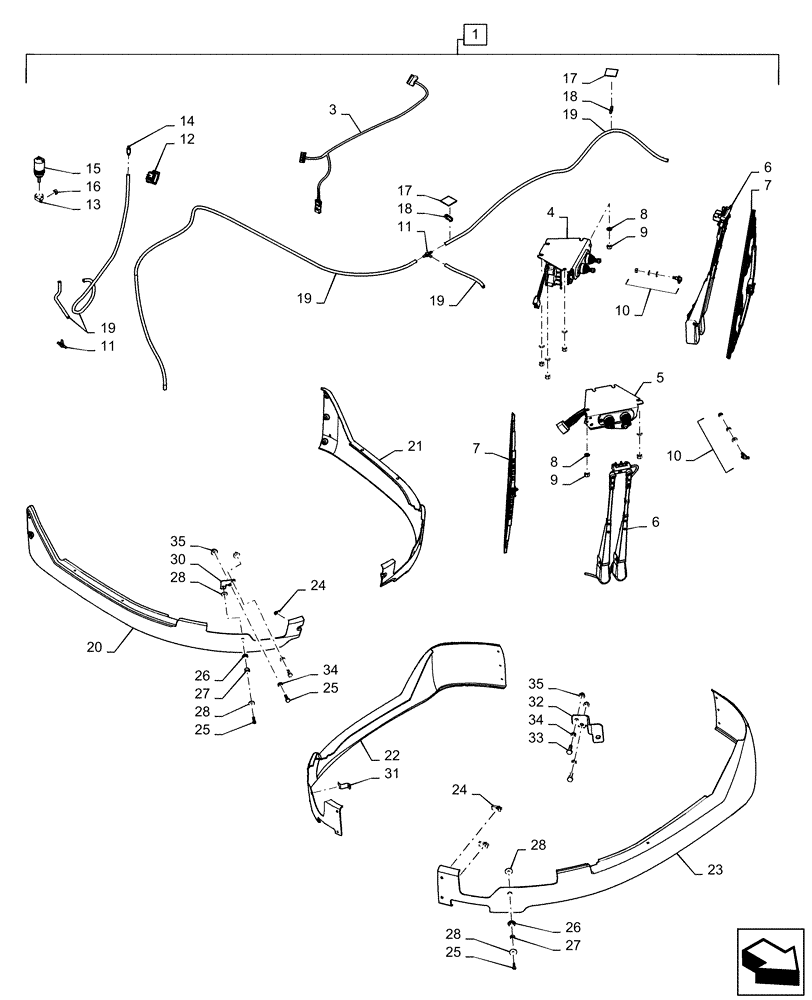 Схема запчастей Case IH STEIGER 600 - (88.055.01) - DIA KIT - LOWER FRONT WIPERS (88) - ACCESSORIES